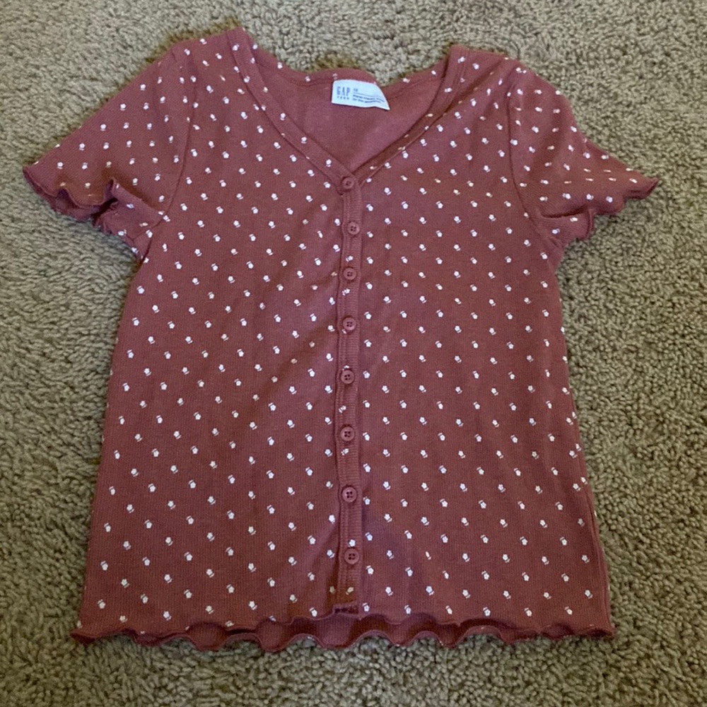 Pink/burgundy floral print button through top GAP
